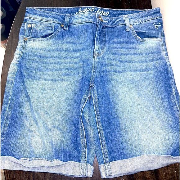Justice cuffed jean Bermuda shorts size 16 - Picture 1 of 4
